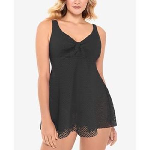 1022 Swim Solutions Bow Front Tummy Control Swimsuit Black Sz 16 New